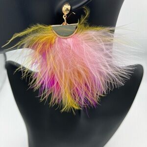 Women's Tickled In Pink and Gold Feather Drop Earrings